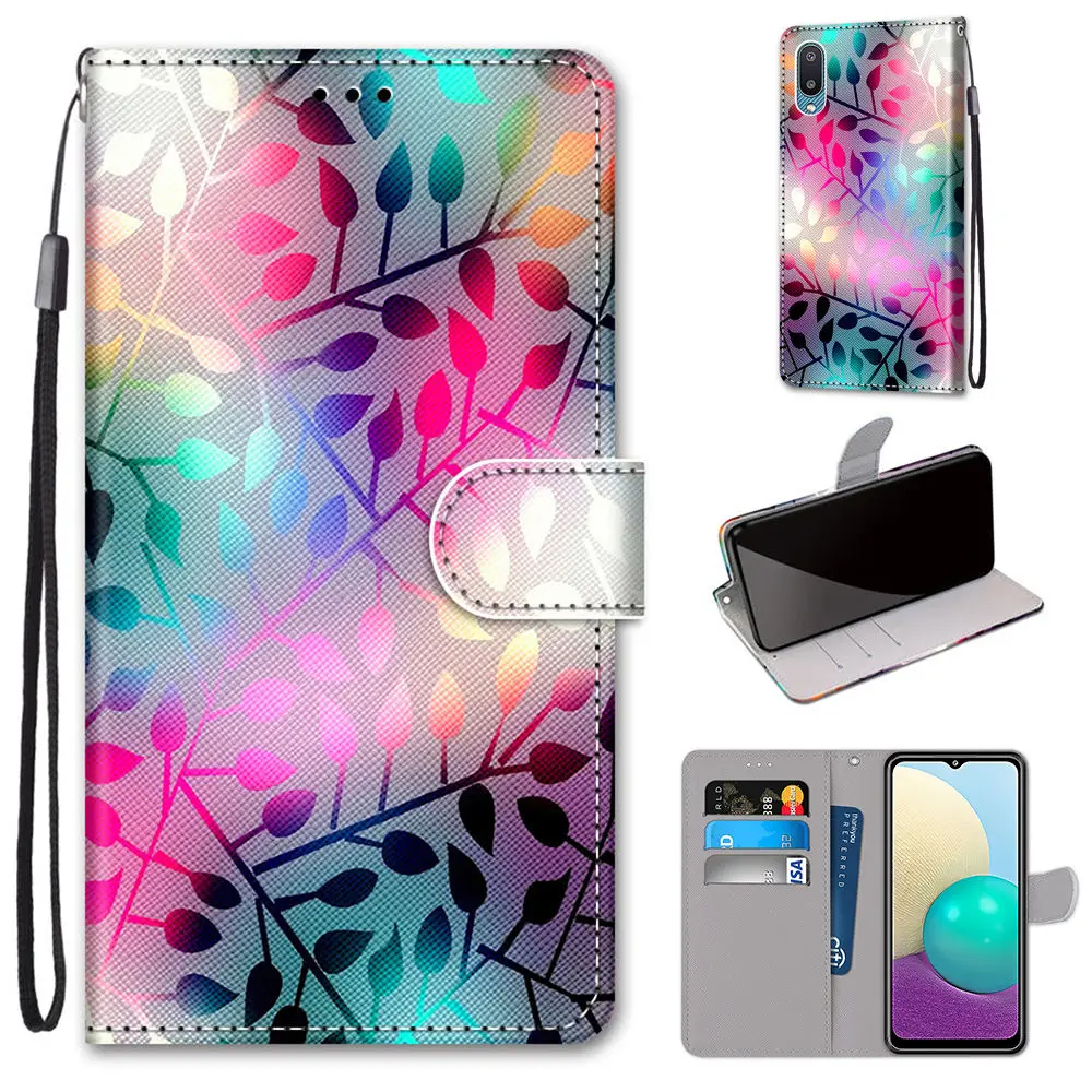 Flip Leather Case For Samsung Galaxy A02 M02 A02S M02s A12 M12 A32 A52 A72 5G A01 Core Case Book Wallet Cover Anime Phone Bag