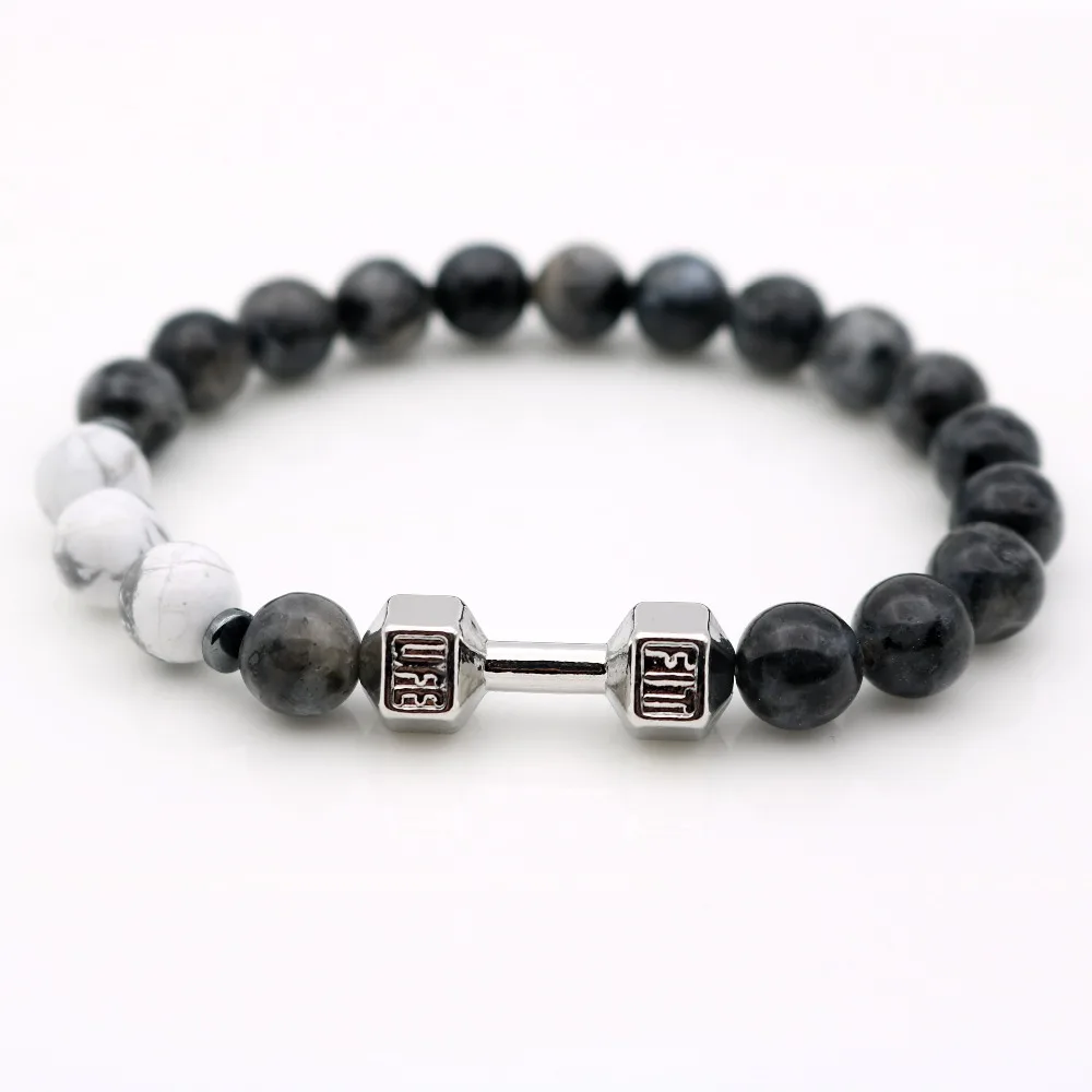 Череп бык голова смерти животных браслеты стрейч Howlite Луна камни 8 мм бисером Strand браслеты