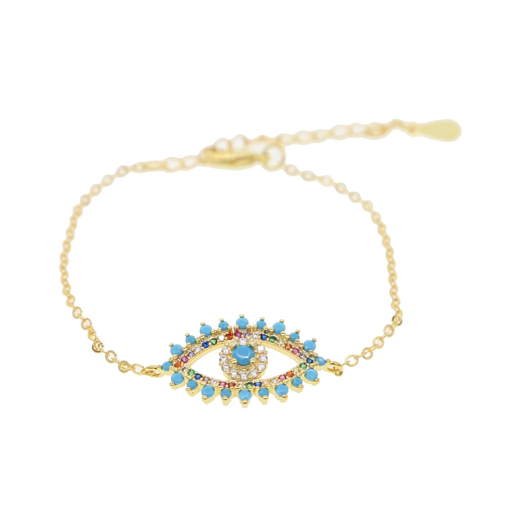 Новый модный браслет с бирюзовыми Фианитами цвет радуги | Украшения и аксессуары