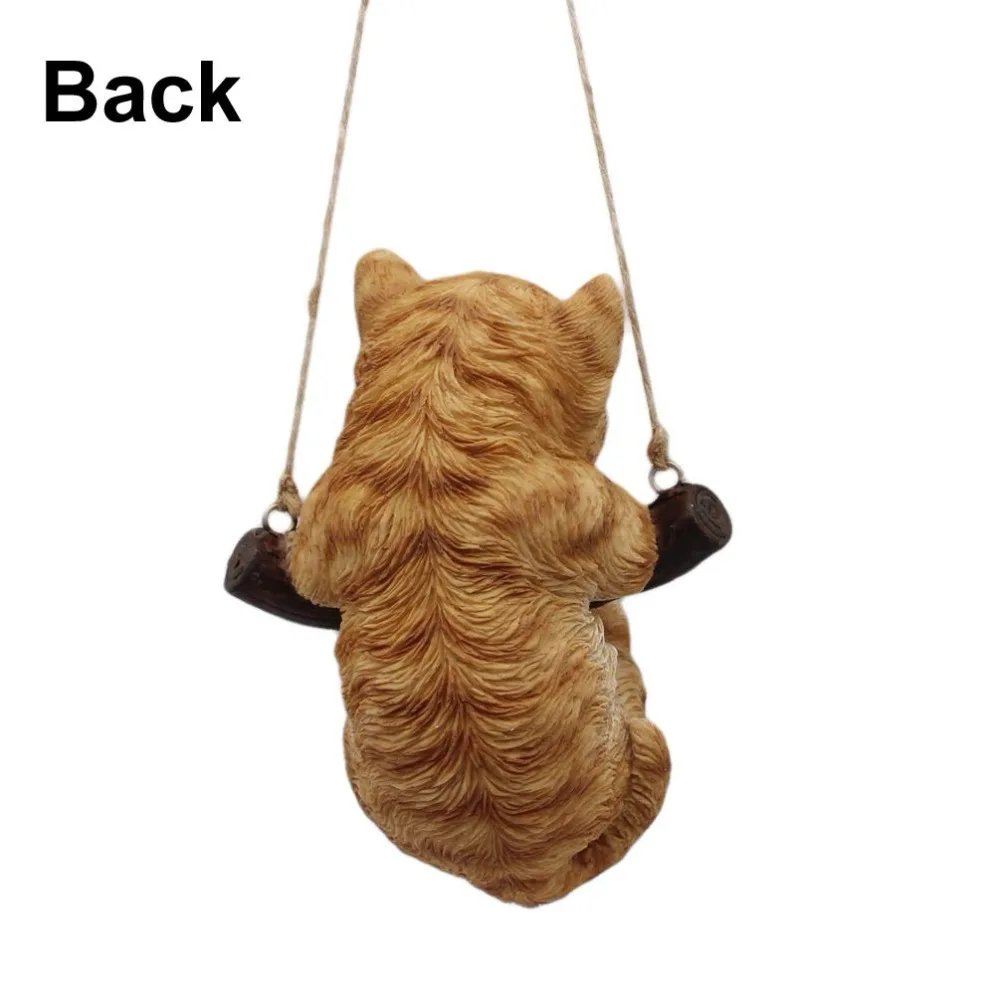 Свисающий Оранжевый Полосатый Кот Жизнь Как Статуэтка Статуи Домашний Сад|Ловцы