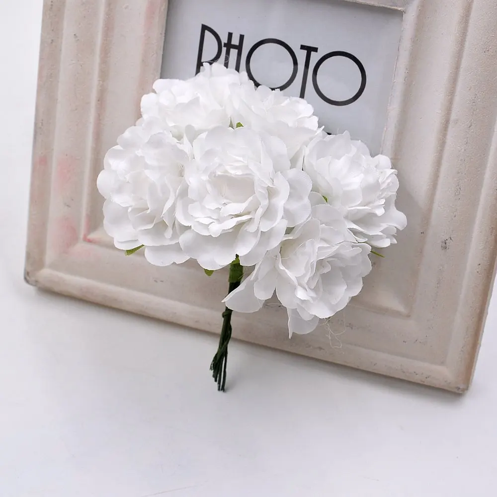 Искусственный цветок 6 шт. 5 см Шелковый ярко-розовый букет роз для свадебного