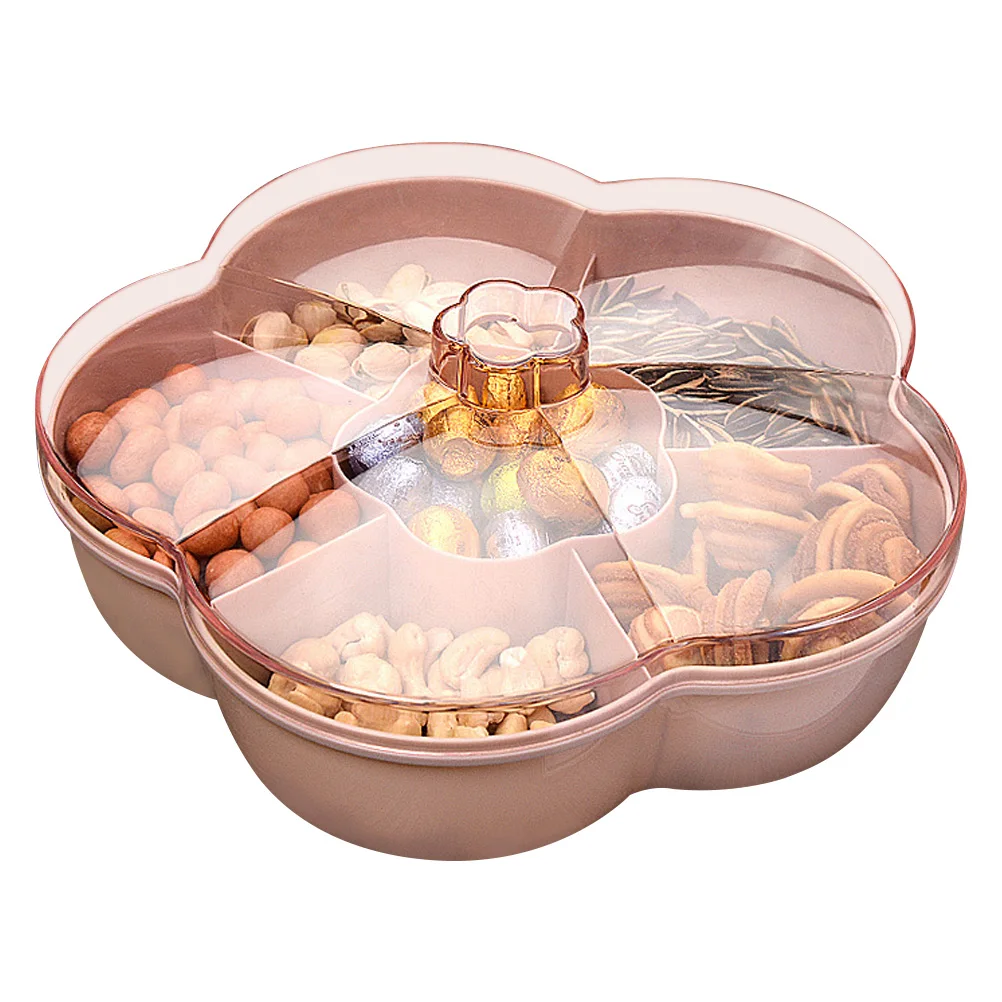 

Flower Shape Snack Serving Tray Snacks Storage Box With Lid For Nut Candy Dried Fruit Can Be Placed Separately To Avoid Mixing