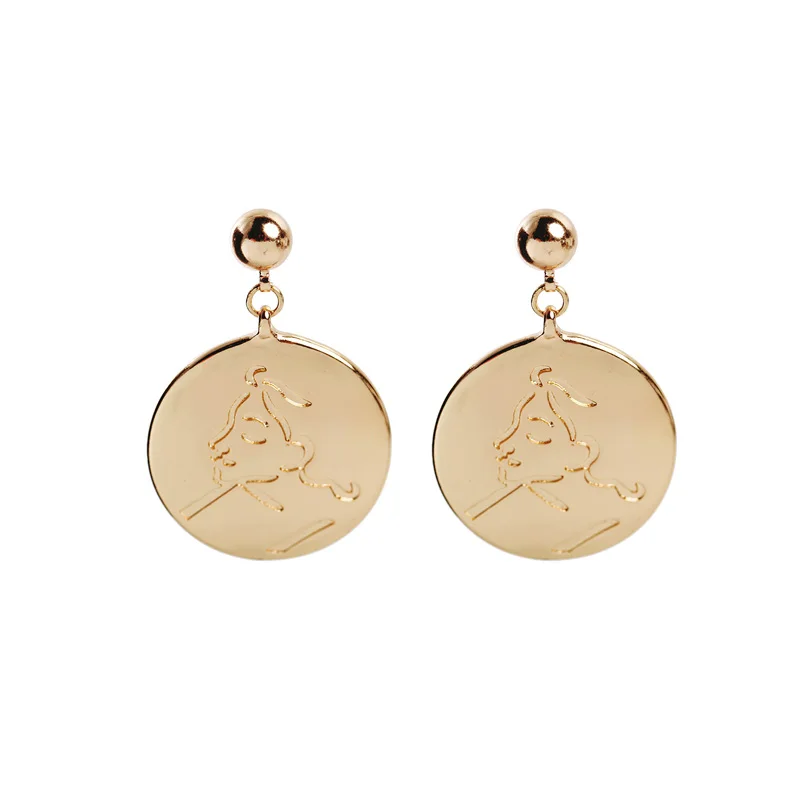Simple Style Design Women Drop Earrings Geometric Character Round Alloy Pendant Fashion Jewelry | Украшения и аксессуары