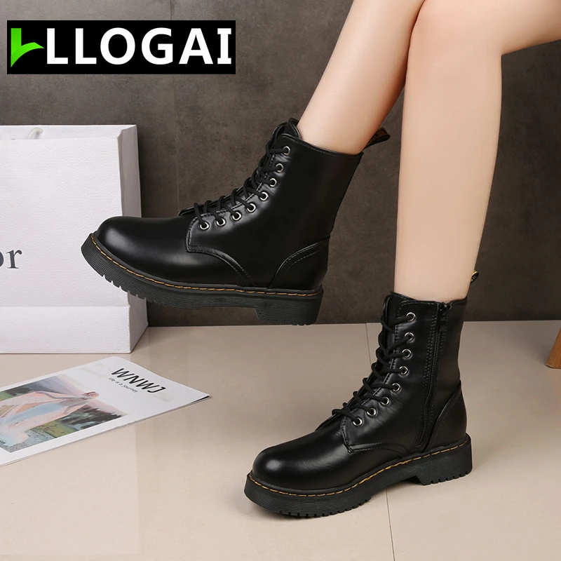 

2021 Women's Ankle Boots Female Platform Martin Boots Fashion Winter Boots Women Pu Leather Short Boots Warm Waterproof Boots