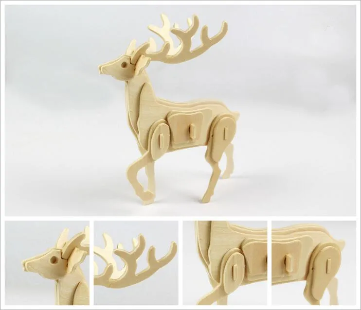 Deer DIY Дети 3D деревянные пазлы модель животного Сборка строительные наборы Развивающие игрушки для детей - Цвет: Deer