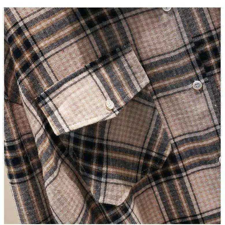 Рубашка женская в клетку с длинным рукавом Свободное пальто большие размеры