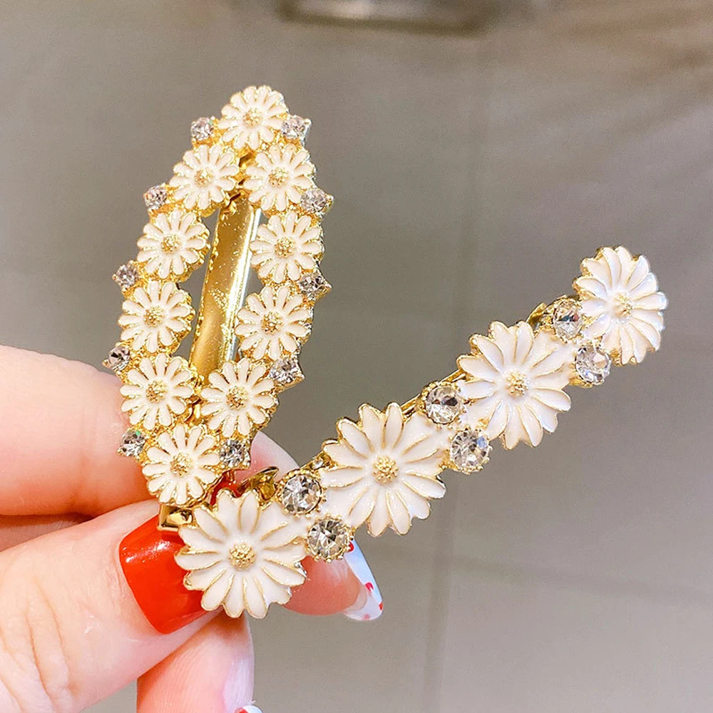 

Korean Ins Flower Hair Clip Sweet Hairpins Cute Floral Rhinestone Headwear Crystal Bb Clips Barrette Hair Accessories