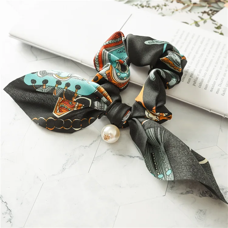 33 Модная повязка для волос с цветочным принтом и жемчугом для женщин, резинка для волос с бантом, резинки для волос с хвостиком, резинки для волос, повязка для волос для девочек, аксессуары - Цвет: 33