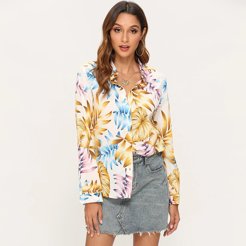 Rogi женские блузки 2020 элегантный Цветочный принт офисная блузка с длинным рукавом