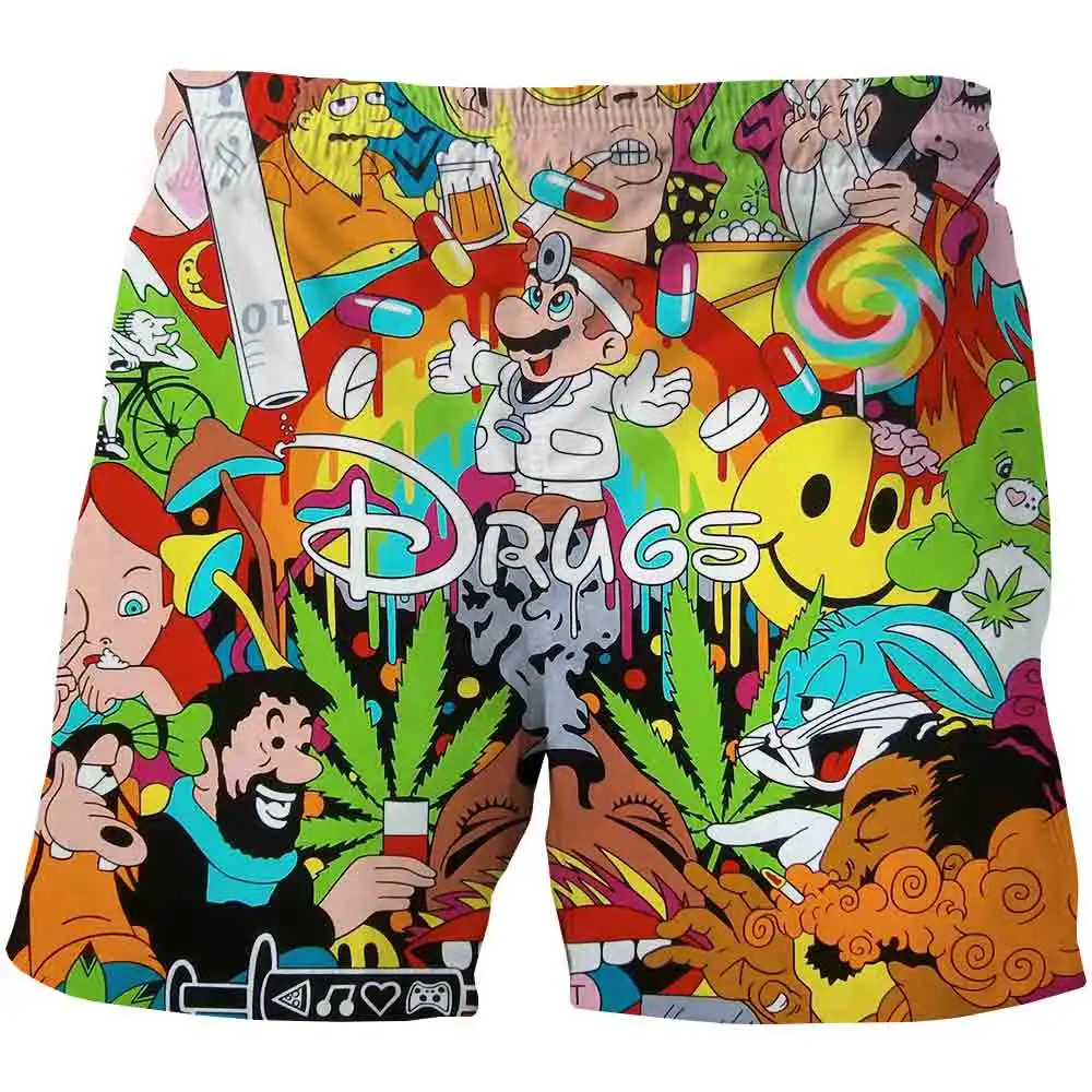 

2021 Boys Summer Fashion Beach Shorts Children Short Pants Kids Children Boys Girls Mario Print Mid Waist Shorts 4-14yrars