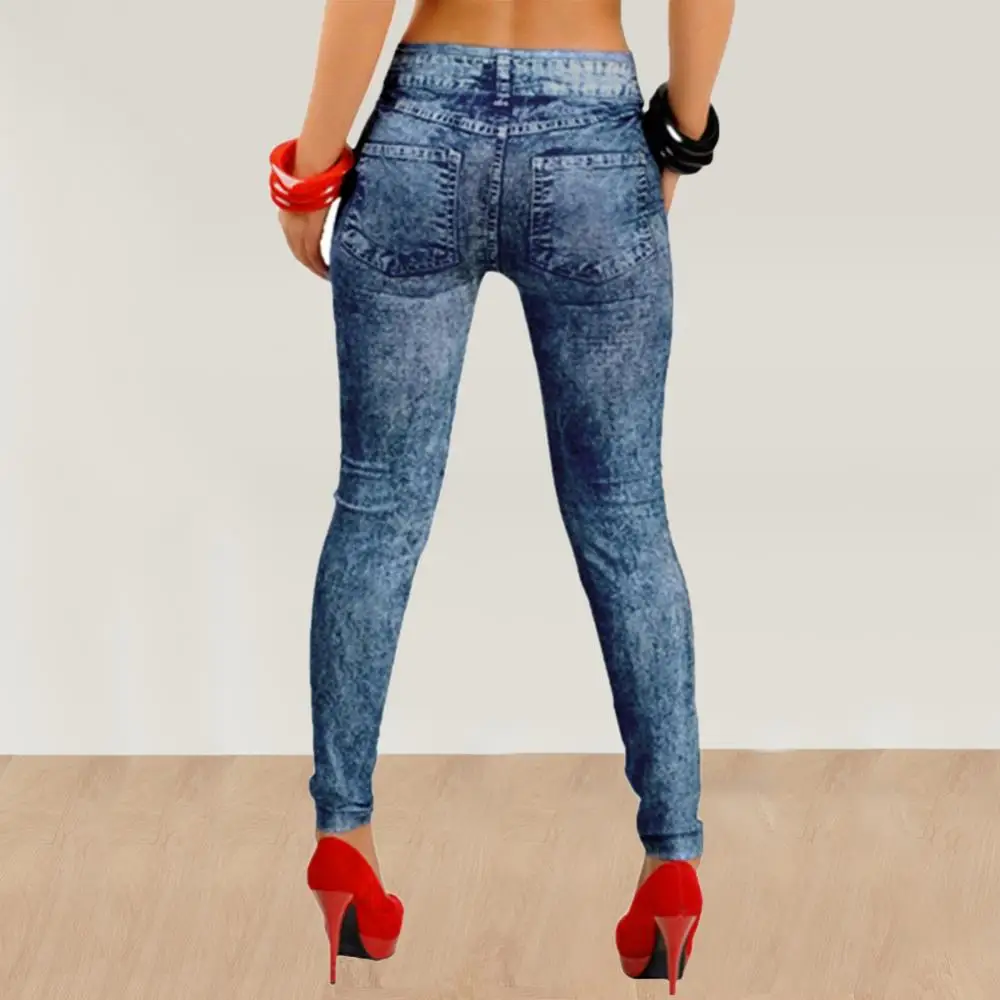 

Women 2021 Imitation Distressed Denim Jeans Leggings Casual High Waist Slim Elastic Pencil Pants Fitness Workout Fashion Legging