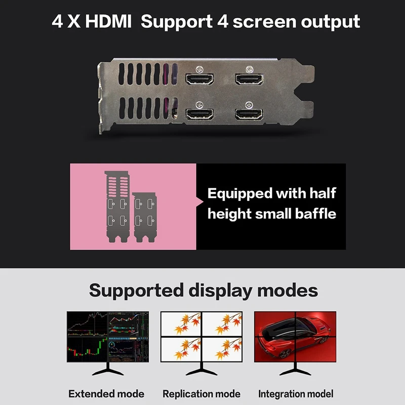 Yeston RX550 4G 4HDMI 1071/6000 МГц 4G/128 бит/GDDR5 VGA + HDMI DVI-D PCI-Express 3.0X8 игры четырех-Экран