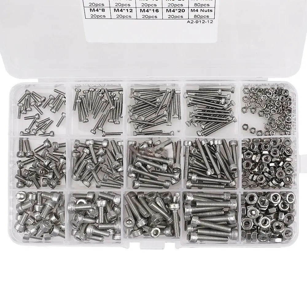 Комплект гаек с шестигранной головкой из нержавеющей стали 480 шт. M2 M3 M4 304 +