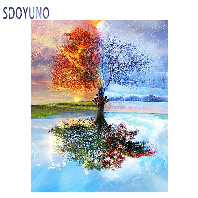 

Картина по номерам для раскрашивания акриловыми красками SDOYUNO, 40x5 см, дерево для взрослых и детей, четыре сезона, товары для рукоделия