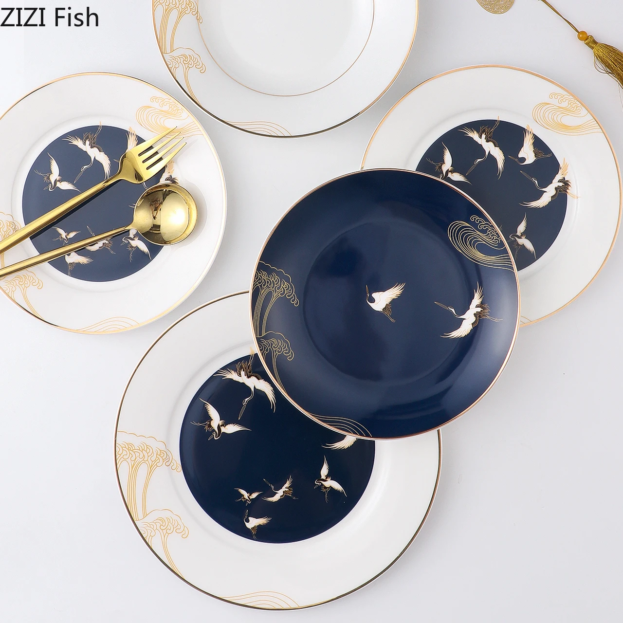 Креативная керамическая круглая тарелка блюдо в западном стиле десертная поднос