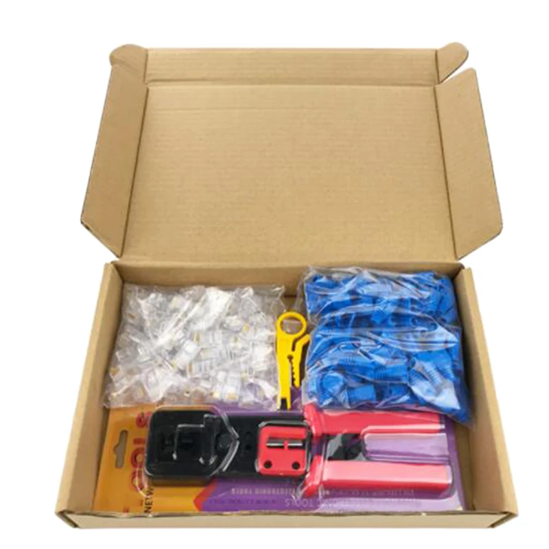 

RJ45 Crimp Tool Pass Through Cat5 Cat5E Cat6 Crimping Tool for RJ45/RJ12 Regular and End-Pass-Through Connectors with 100PCS Con