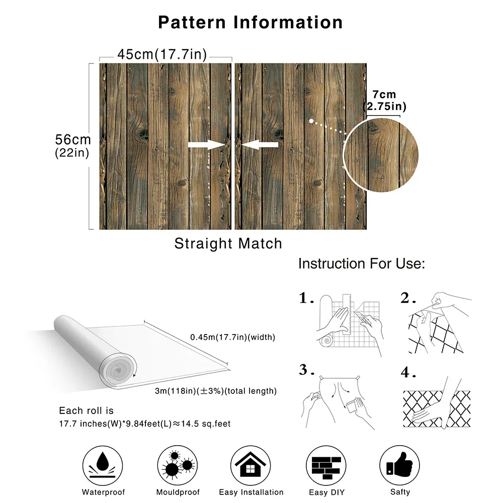 

LUCKYYJ Retro Faux Wood Grain Peel And Stick Wallpaper Self-adhesive Wood Plank Wallpaper Vinyl DecorativeWall Stickers