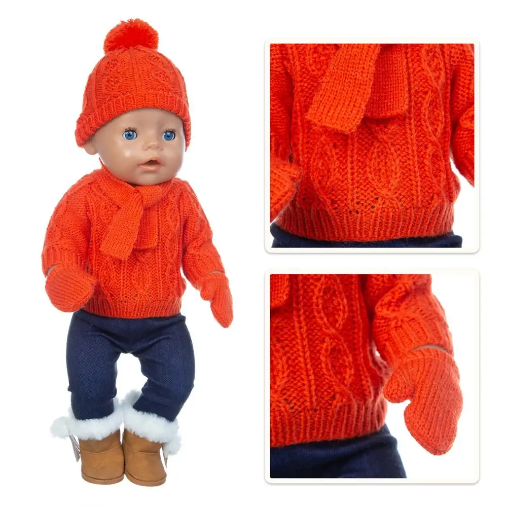 

Fit 18 inch Baby New Born 43cm Doll Clothes Accessories Red Green Pink 3-piece Christmas Sweater Set For Baby Birthday Gift