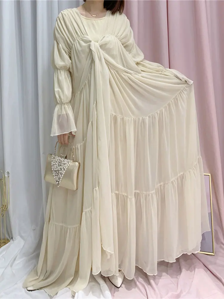 ИД плиссированное платье-абайя женское шифоновое платье с запахом спереди