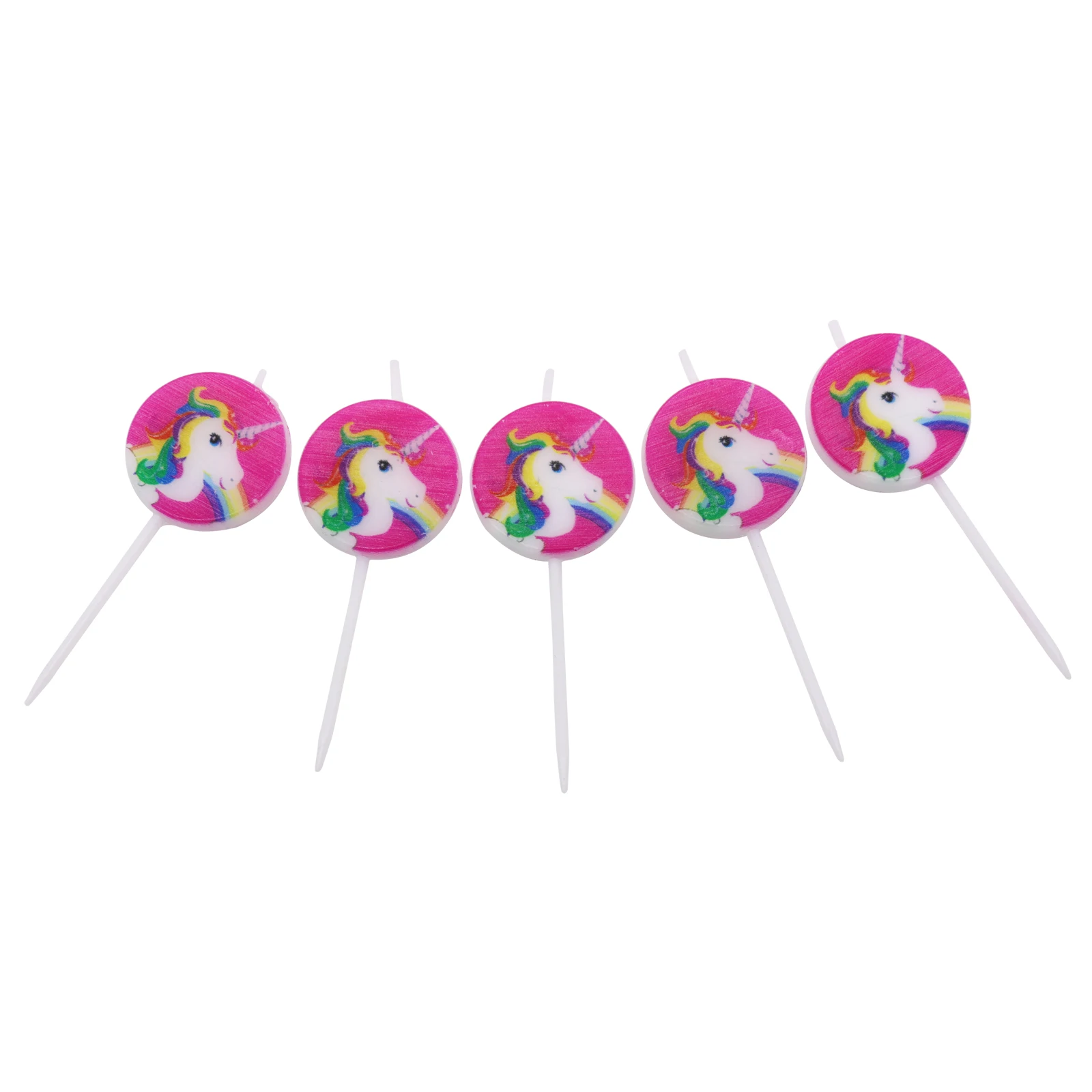 5pcs Candles Детские вечерние принадлежности серии единорог, свечи в виде единорогов, пригласительные открытки, флаги бумажные баннеры, флажки детские украшения на день рождения - Цвет: 5pcs Candles