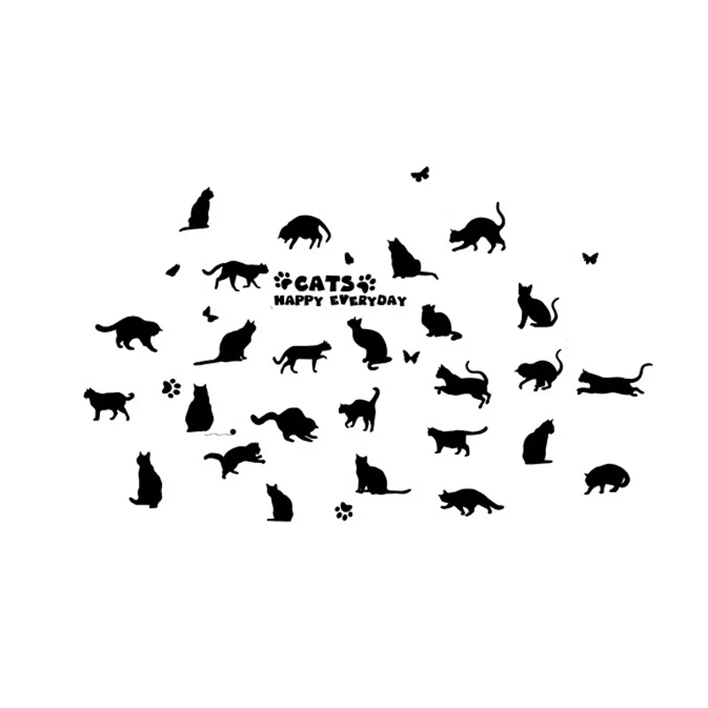 Счастливые повседневные наклейки на стену с изображением многих кошек животные