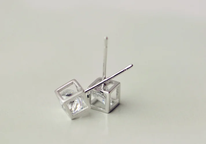 

VA-90 Sterling Silver Needles Love Rubik's Cube Stud Earrings Women's Zircon Square Ear Jewelry High-End Fashion Jewelry Gift
