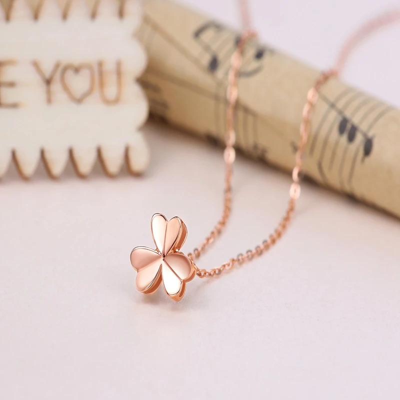 Lucky Элегантный Клевер 18 К чистый настоящий однотонный розовое золото цветок