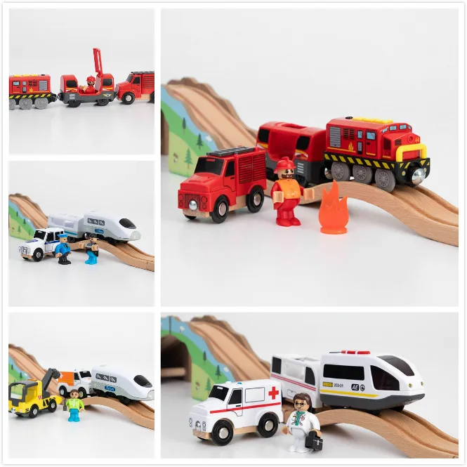 

Электрическая деревянная дорожка, автомобиль скорой помощи, совместим с магнитными железнодорожными поручнями