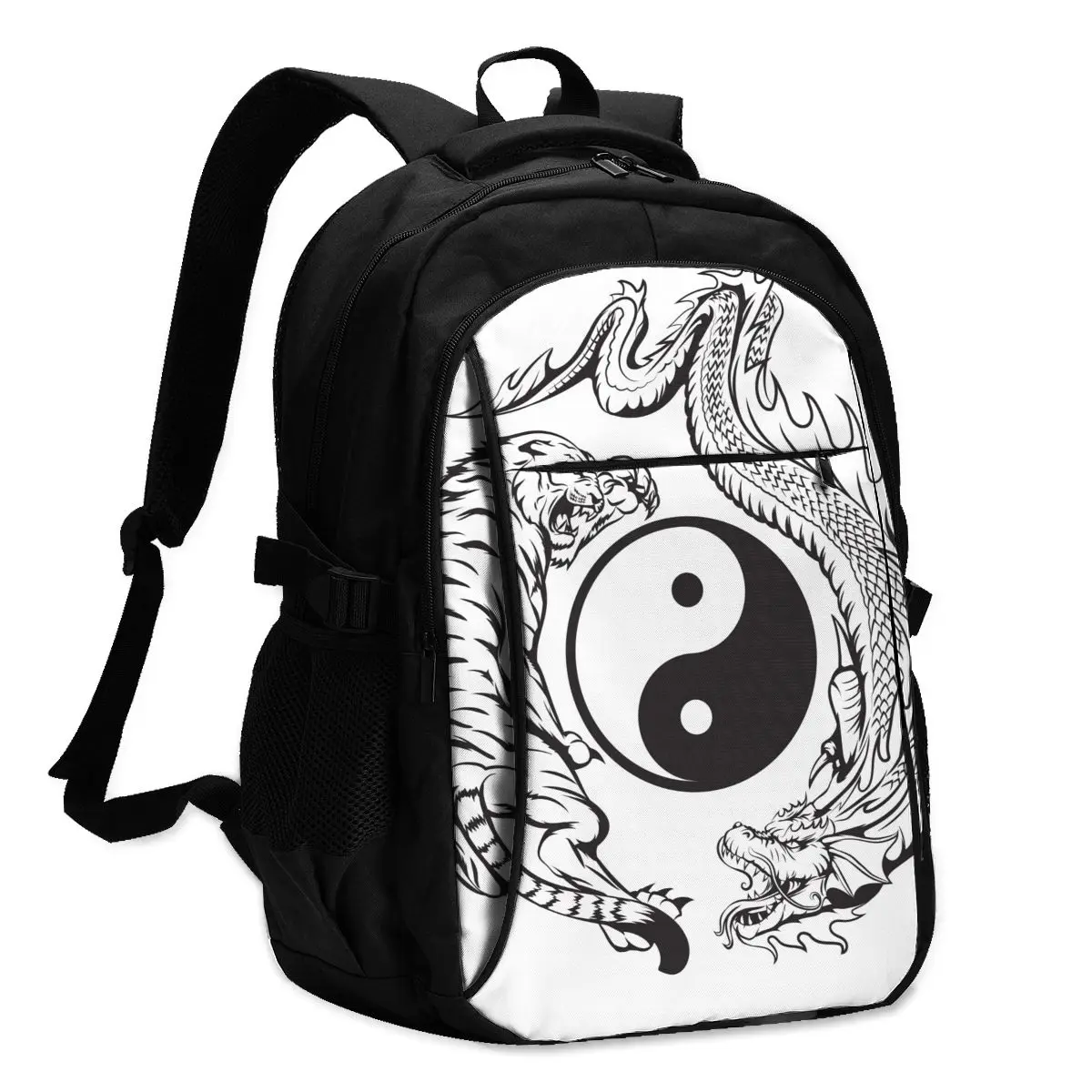 

Laptop Backpack Luggage Strap Dragon Fighting With Tiger Around Yin Yang USB Charging Business Travel Backpack Classic Design