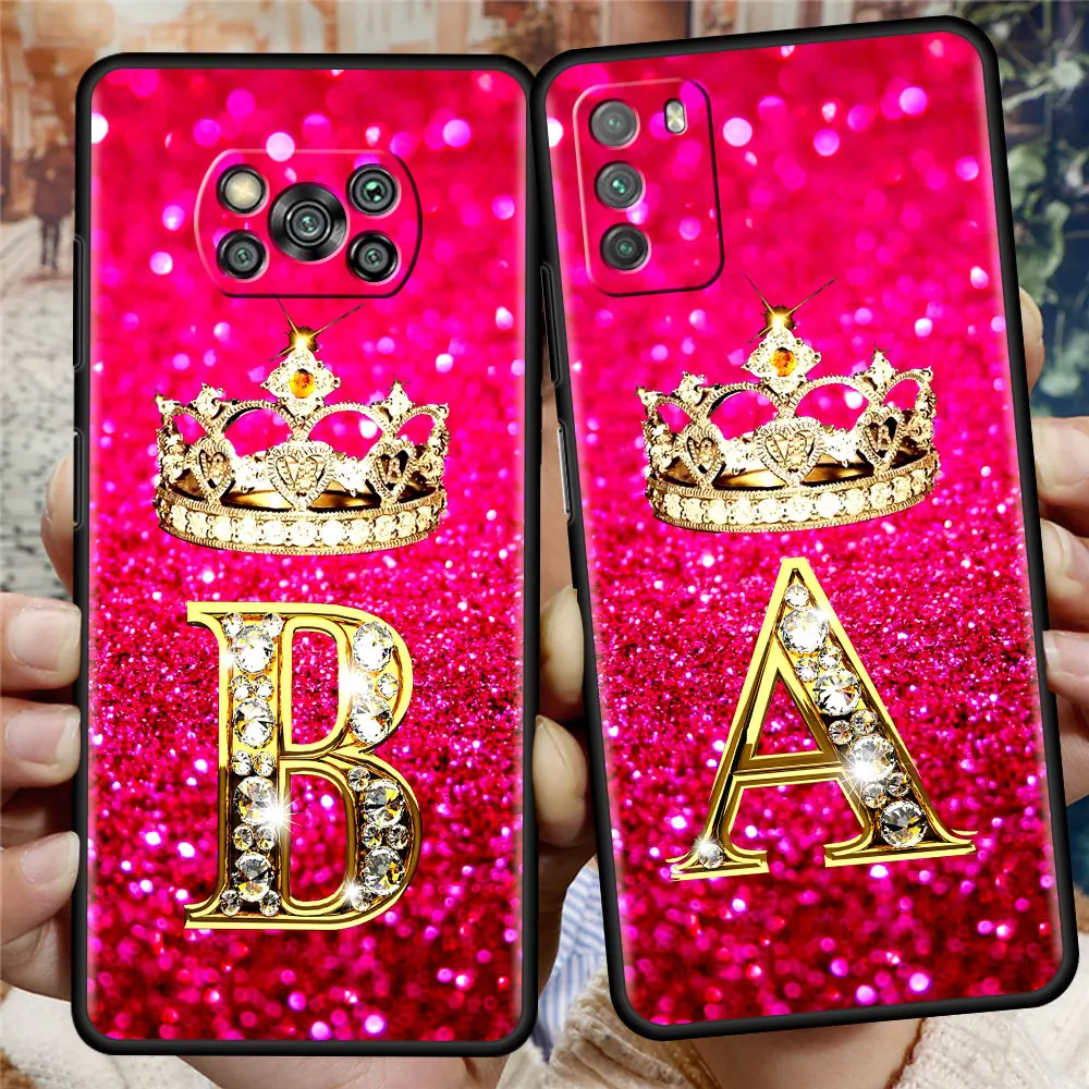 

Soft Coque for Xiaomi Poco X3 NFC M3 F1 F3 GT Redmi K40 Pro Phone Case For Mi 11 Lite 11T Mobile Cover Pink Diamonds Letter