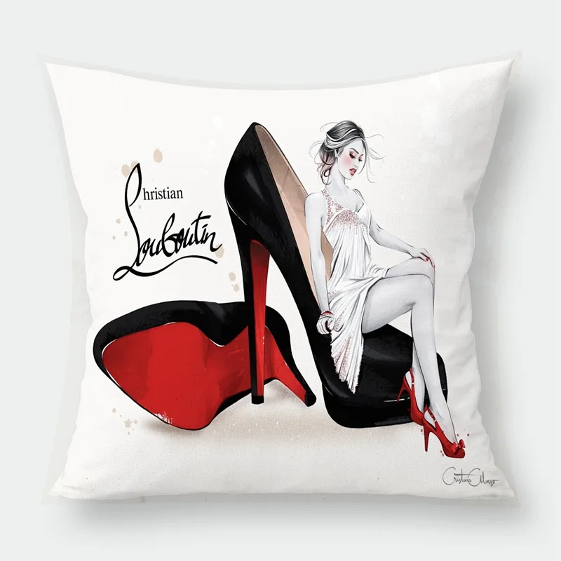 

Lady High Heel Shoes Print Cushion Cover For Car Sofa Home Pillow Case Decor Cartoon Pillowcase 45*45 Cm Cushion Cover
