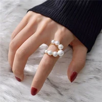 2021 new jewelry personality statement open ring fashion big geometric pearl paved rings for women adjustable bijoux