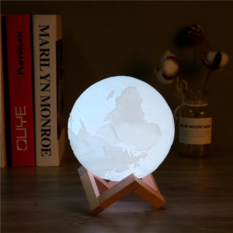 Светодиодный ночник с 3D рисунком земли лампа зарядкой и сенсорным управлением 16