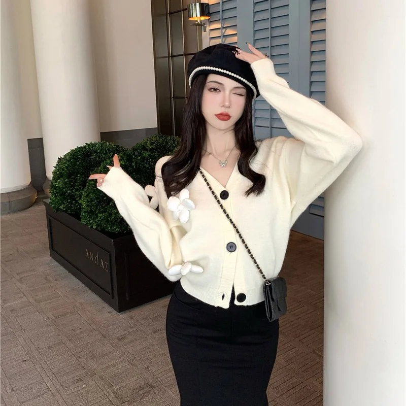 Женский кардиган на пуговицах Harajpoo трикотажный контрастных цветов с V-образным