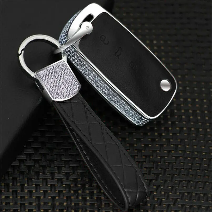 Блестящий бриллиантовый брелок Стразы для автомобильного ключа чехол с кожаным