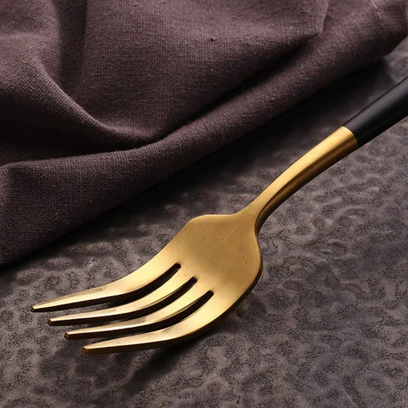 

Knife Fork Cutlery Set with Coating Handle,Coffee Spoons Dinnerware,Stainless Steel Tableware,24Pcs/Set,Black&Gold