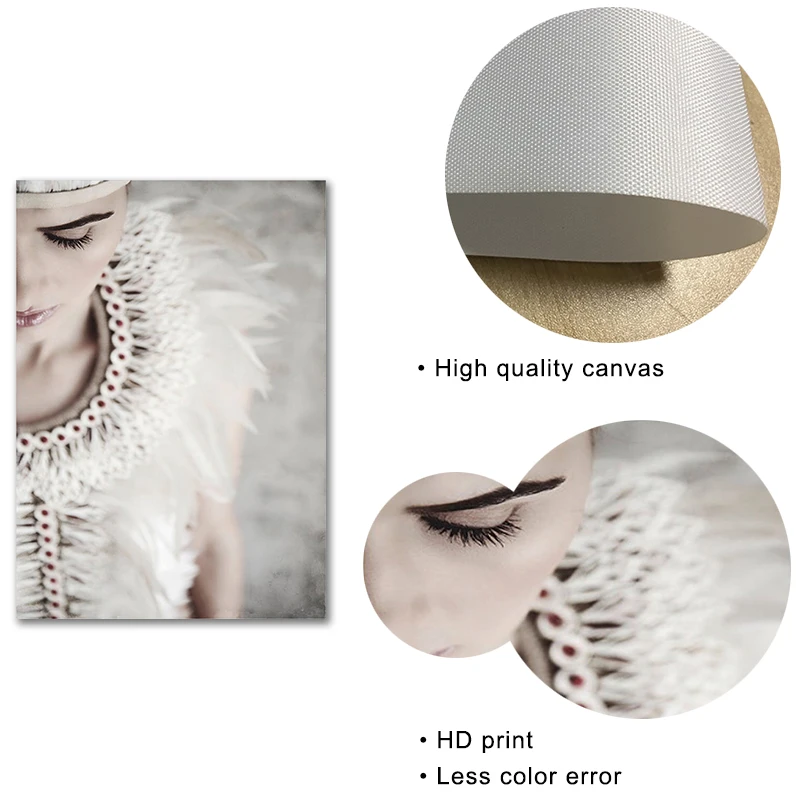 Абстрактная настенная живопись современный плакат печать женщина белое перо