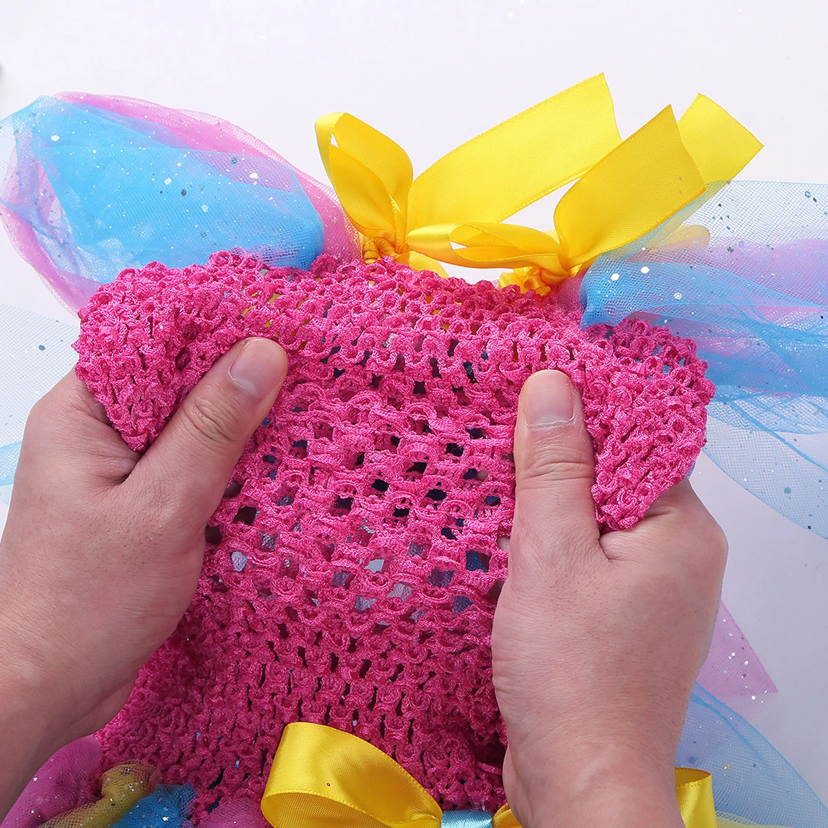 

Kids Girls Cartoon Cosplay Dress Handmade Ribbon Bowknot Colorful Glittery Mesh Tutu Dress for Halloween Party Costume Dress Up