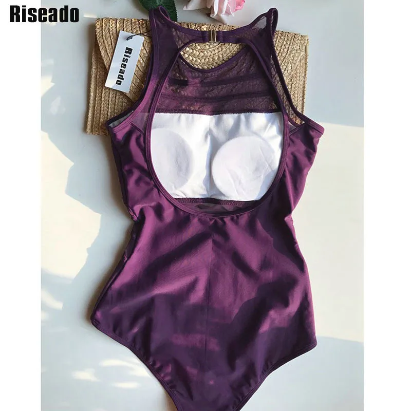 

Riseado Black Mesh One Piece Swimsuit 2021 Swimwear Women Sexy High Neck Bathing Suit Women Backless Plus Size Swim Wear XXL