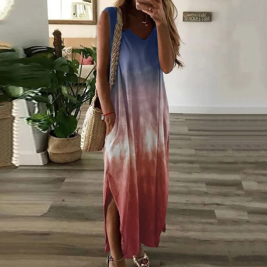 

2020 Women Summer Maxi Dress Floor Length New Print Sling Boho Dresses Plus Size S-5XL Female Sun Beach Dresses Robe Femme #25