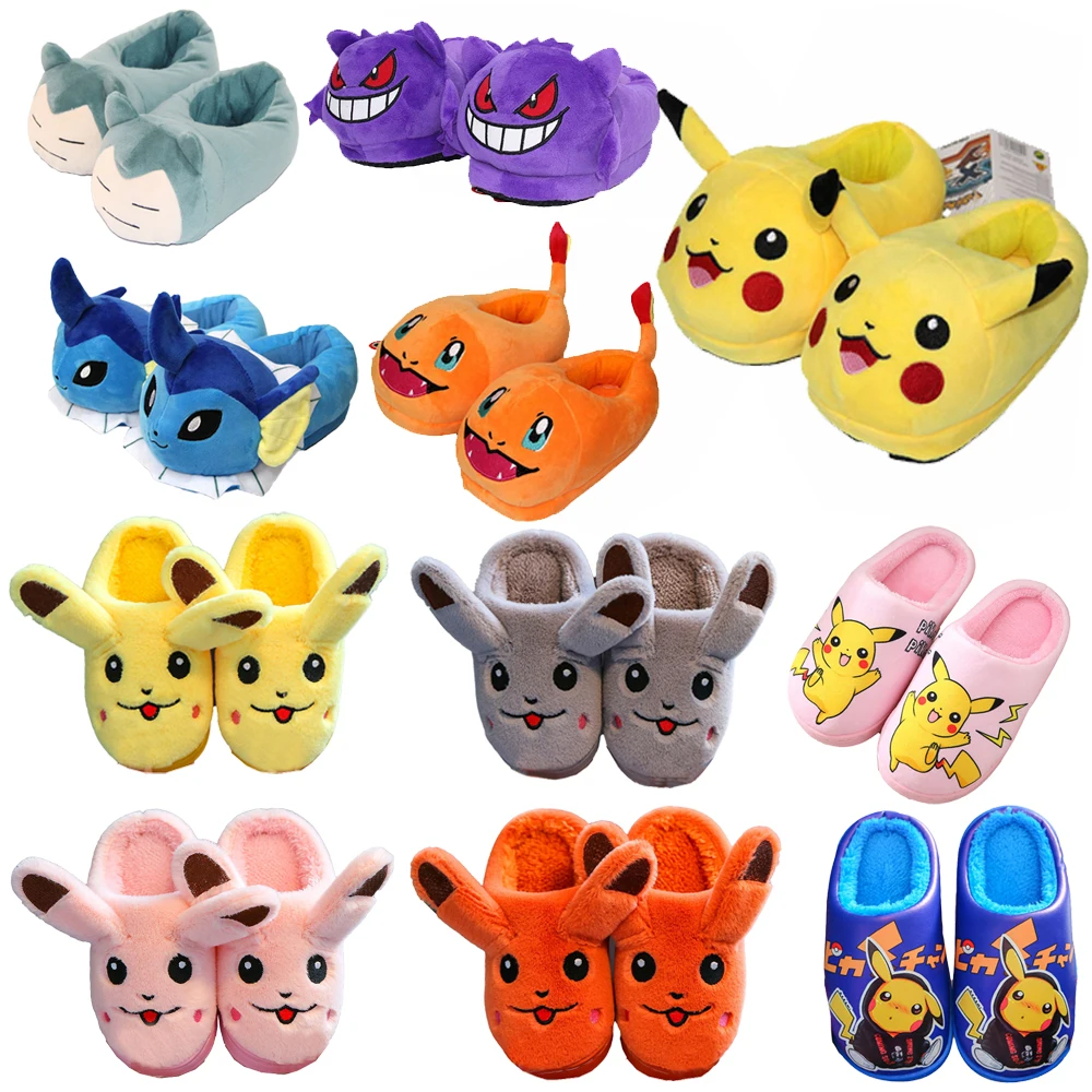 

Pokemon Plush Cotton Slippers Pikachu Charmander Gengar Snorlax Jolteon Vaporeon Kawaii Anime Plushie Shoes Kids Christmas Gifts