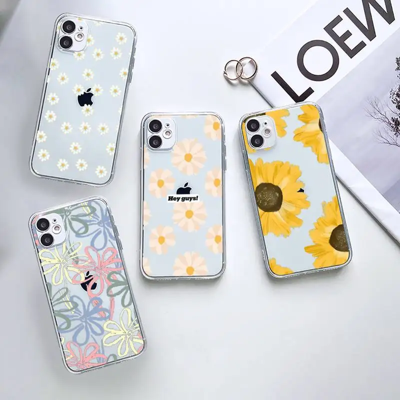 

Cute cartoon daisy flower Phone Case Transparent for iPhone 7 8 11 12 13 mini pro X XS XR MAX Plus