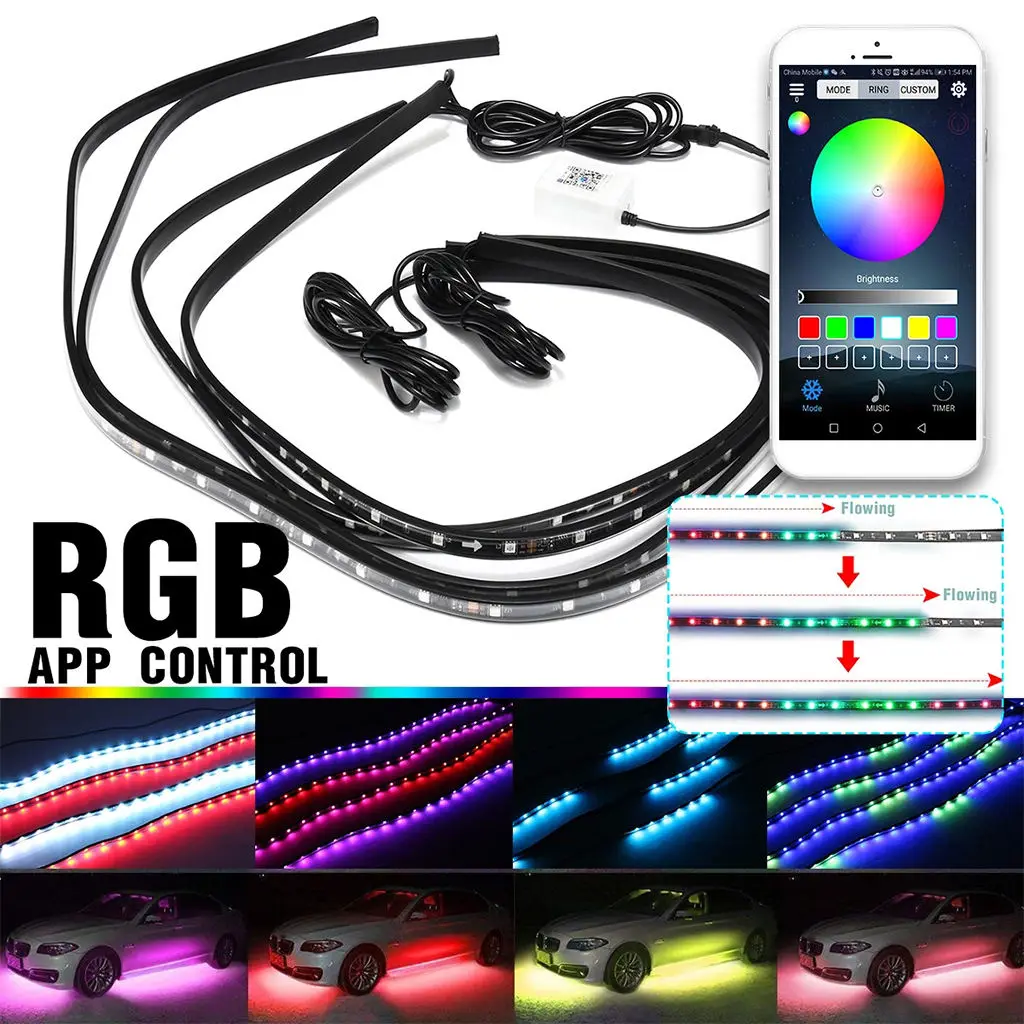 

4 шт., Автомобильные светодиодные ленты RGB 7 цветов