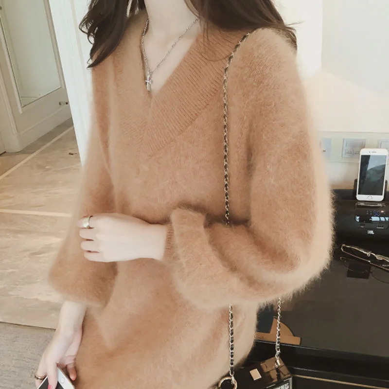 

New Female Winter Knitwear Imitation Mink Mohair Long Sweater Women Pullover Autumn Knitted Jumpers Warm Sweaters Ladies Outwear