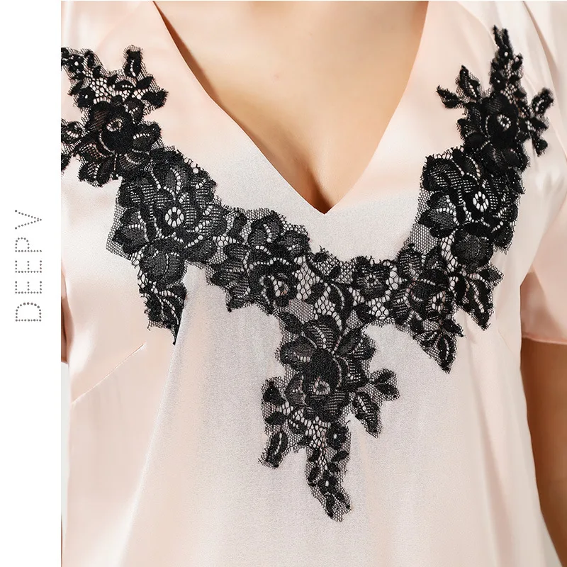 Женское элегантное удобное Ночное платье из натурального шелка с кружевом 100% Шелковая атласная ночная