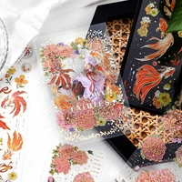 2 pcs bronzing stickers aesthetic koi flowers series stick labels assorted sticker for laptops phone scrapbooking