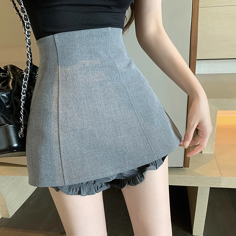 

Summer Mini Skirts Shorts Women Ruffles High Waist Slim Shorts Zipper A-Line Pleated Bud Clubwear Sexy Korean Black New