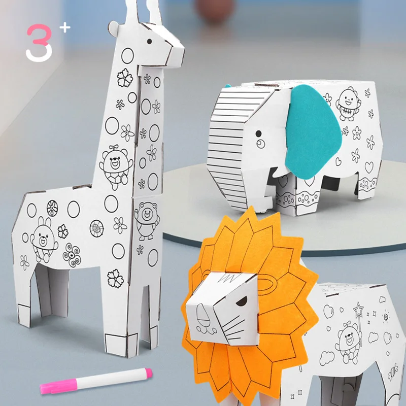 

Educational 3D DIY Doodle Graffiti Cardboard Toy Coloring Assembled Puzzle Kid Manual Disassembly and Paper-cutting House Model