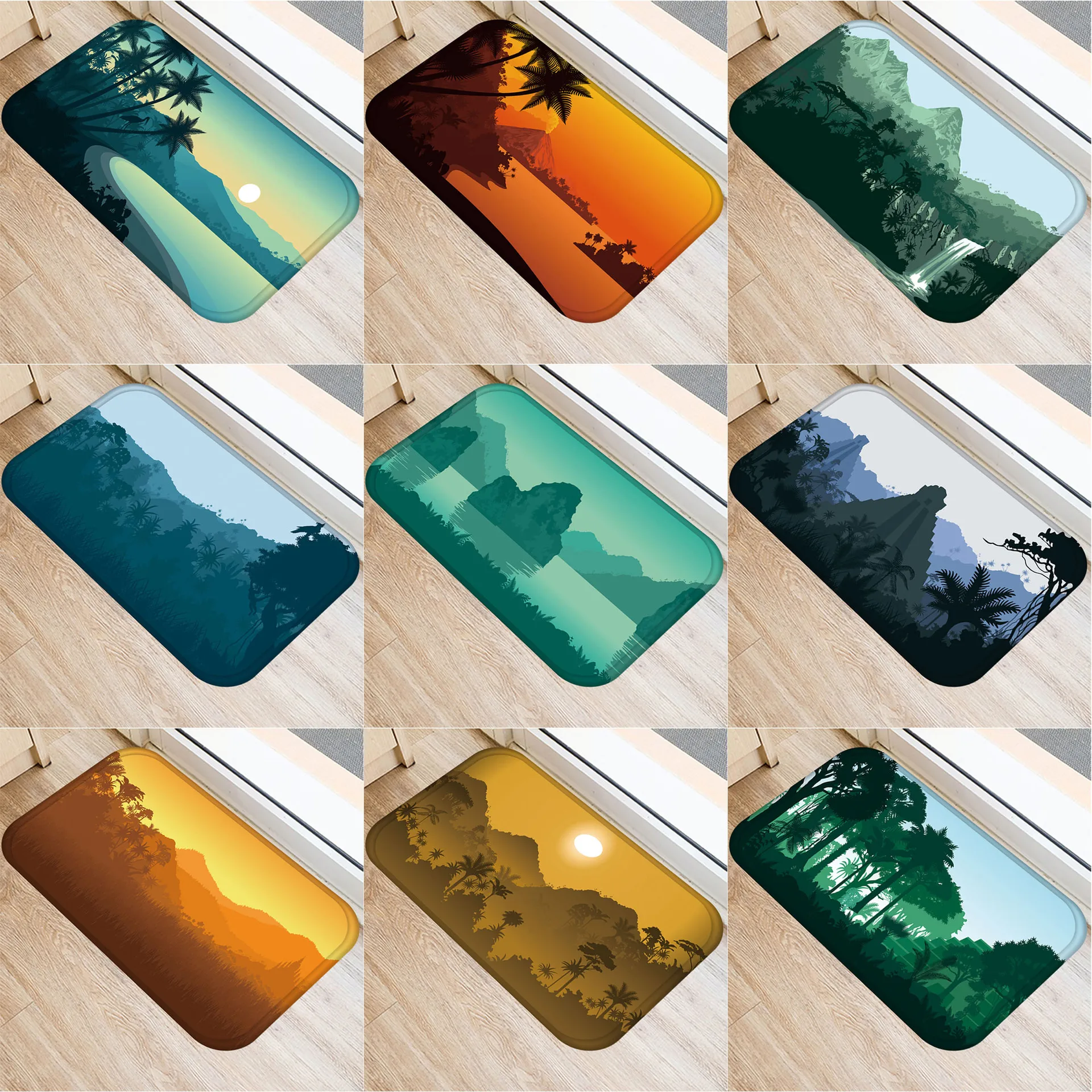 Мультяшный горный Придверный коврик кокосовое дерево для ванной кухонный ковер