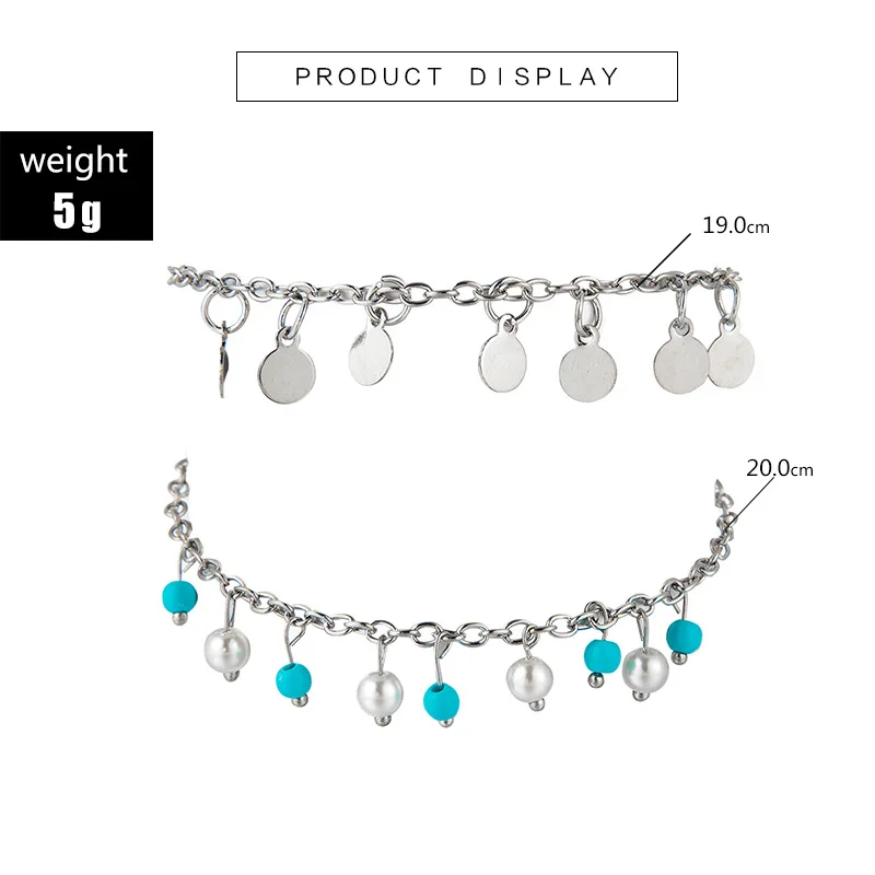 Винтажный Античный Серебристый браслет на ногу женский 2 слоя блестки